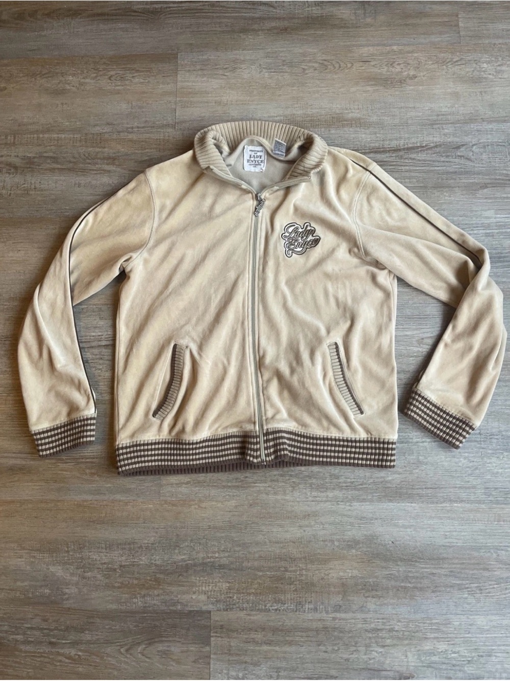Vintage Lady Enyce Jacket Womens 2XL Brown Velour Full Zip Jacket Embroidered